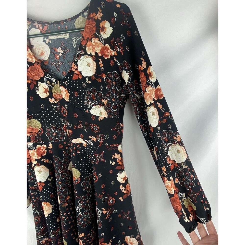 Abercrombie & Fitch Dress Womens S Babydoll Mini Flare Floral Long Sleeve‎ Fall - Picture 6 of 13
